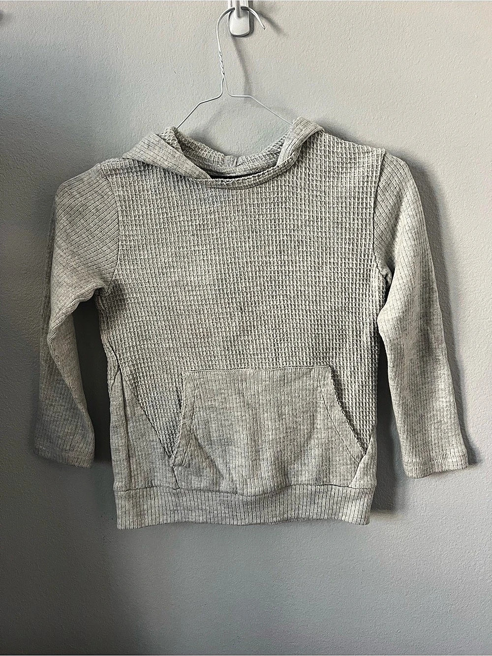 Kids Ribbed Pullover Hoodie Gray Size Small